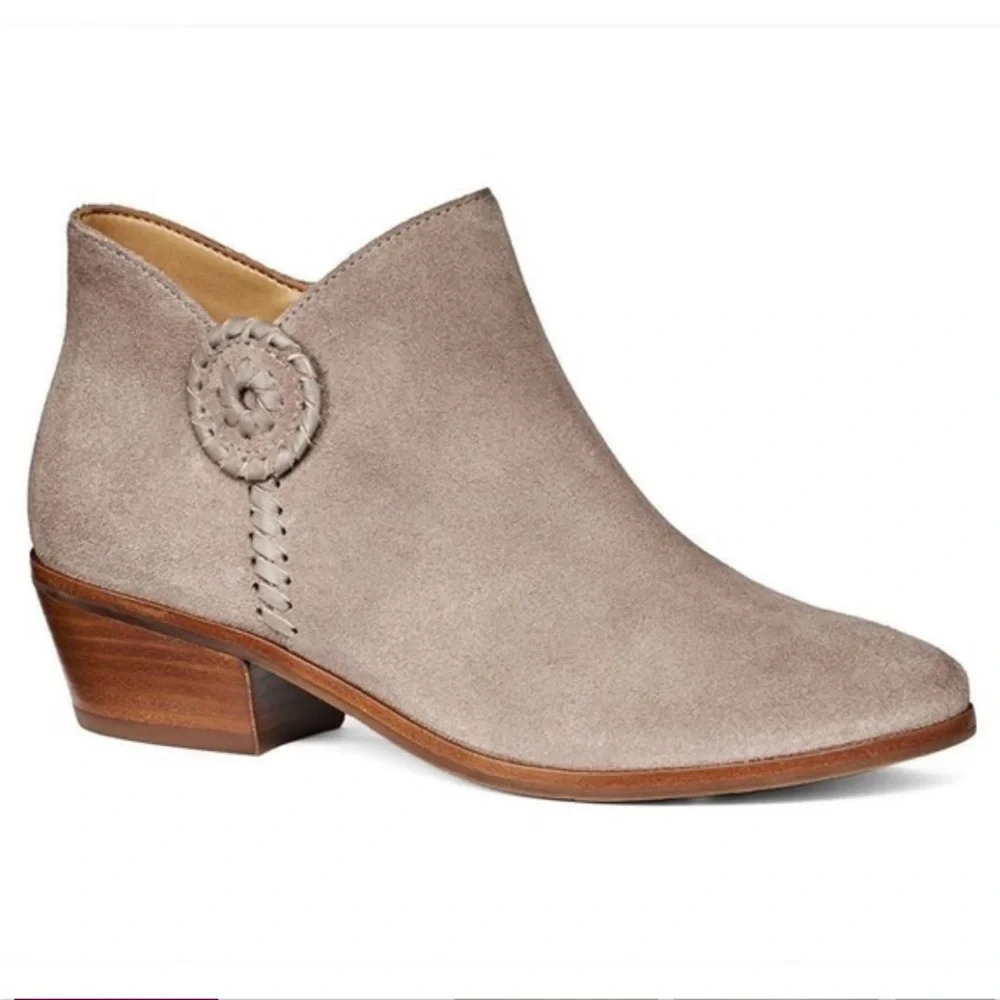 Jack Rogers Womens Peyton Tan Suede Ankle Booties Size 8 Whipstitch Medallion